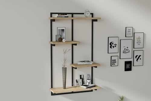 Hanah Home Modern Wall Shelf with Metal Frame, Sapphire Oak, 70 x 120 x 15 cm | 100% Melamine Coated Particle Board, 18 mm Thick | Stylish & Functional Storage Solution Hanah Home Modern Wall Shelf with Metal Frame, Sapphire Oak, 70 x 120 x 15 cm | 100% Melamine Coated Particle Board, 18 mm Thick | Stylish & Functional Storage Solution von Hanah Home