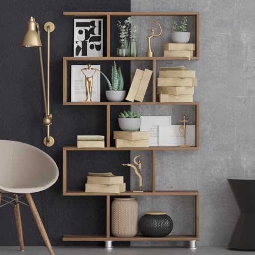 Hanah Home Modern Walnut Bookshelf, 90 cm x 156 cm x 20 cm | 100% Melamine Coated Particle Board, 18 mm Thick | Wall-Mountable, Stylish & Functional Design Hanah Home Modern Walnut Bookshelf, 90 cm x 156 cm x 20 cm | 100% Melamine Coated Particle Board, 18 mm Thick | Wall-Mountable, Stylish & Functional Design von Hanah Home