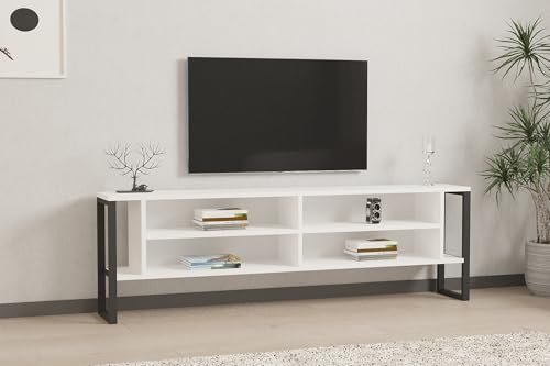 Hanah Home Modern White TV Stand, 160 cm, 100% Melamine Coated Particle Board, 18 mm Thick | Multiple Shelves & Extra Storage | Stylish & Functional Design von Hanah Home
