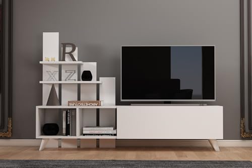 Hanah Home Modern White TV Stand, 160 cm x 115 cm x 33 cm | 100% Melamine Coated Particle Board, 18 mm Thick | Stylish & Functional for Living Room & Entertainment Spaces Hanah Home Modern White TV Stand, 160 cm x 115 cm x 33 cm | 100% Melamine Coated Particle Board, 18 mm Thick | Stylish & Functional for Living Room & Entertainment Spaces von Hanah Home