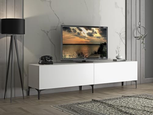 Hanah Home Modern White TV Stand with Metal Legs, 200 cm | 100% Chipboard, 18 mm Thick | Wall-Mountable, Multiple Shelves | Stylish & Functional Design von Hanah Home