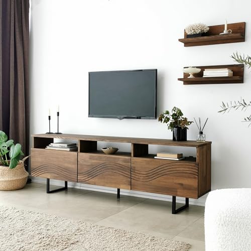 Hanah Home Rustic Walnut TV Unit with Metal Frame, 100% Pine Solid Wood, Antibacterial & Rustproof Legs | 170 x 40 x 30 cm | Stylish & Functional for Modern Living Spaces Hanah Home Rustic Walnut TV Unit with Metal Frame, 100% Pine Solid Wood, Antibacterial & Rustproof Legs | 170 x 40 x 30 cm | Stylish & Functional for Modern Living Spaces von Hanah Home