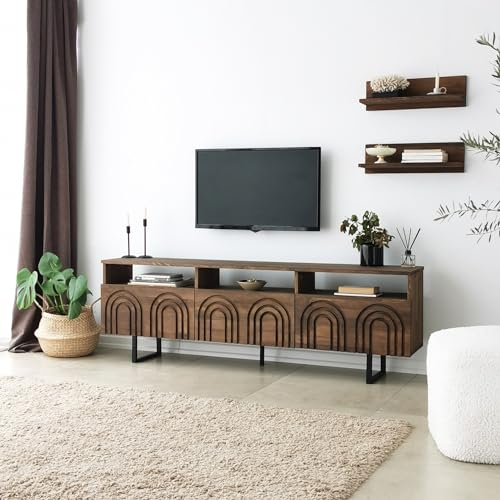 Hanah Home Rustic Walnut TV Unit with Metal Frame, 100% Pine Solid Wood, Antibacterial & Rustproof Legs | 170 x 40 x 30 cm | Stylish & Functional for Modern Living Spaces Hanah Home Rustic Walnut TV Unit with Metal Frame, 100% Pine Solid Wood, Antibacterial & Rustproof Legs | 170 x 40 x 30 cm | Stylish & Functional for Modern Living Spaces von Hanah Home