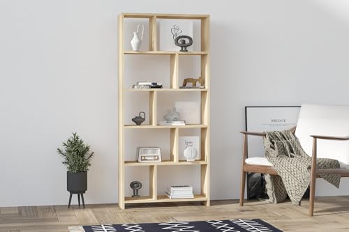 Hanah Home Sapphire Bookshelf, 70 cm x 161.8 cm x 22 cm | 100% Melamine Coated Particle Board, 18 mm Thick | Wall-Mountable, Multiple Shelves, Stylish Storage Solution von Hanah Home