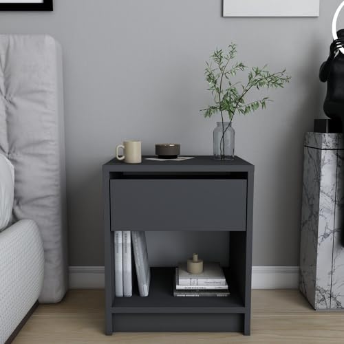 Hanah Home Scandinavian Nightstand, Anthracite, 44.6 x 35.9 x 52.8 cm | 100% Melamine Coated Particle Board, 18 mm Thick | Stylish & Functional for Modern Bedrooms von Hanah Home