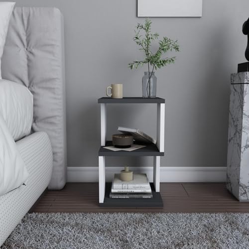 Hanah Home Scandinavian Nightstand, Anthracite & White, 29.6 x 29.6 x 49.4 cm | 100% Melamine Coated Particle Board, 18 mm Thick | Stylish & Functional Storage Solution von Hanah Home