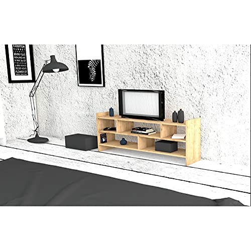 Hanah Home Scandinavian TV Stand, Walnut, 117.5 x 55 x 28 cm | 100% Melamine Coated Particle Board, 18 mm Thick | Stylish Design with Numerous Shelves & Extra Storage von Hanah Home