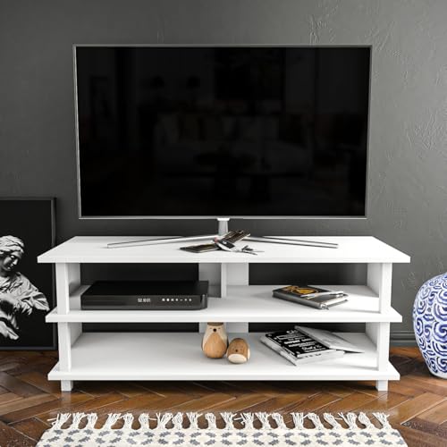 Hanah Home Scandinavian TV Stand, White, 120 x 44.6 x 47.4 cm | 100% Melamine Coated Particle Board, 18 mm Thick | Stylish & Functional for Modern Living Rooms von Hanah Home