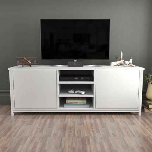 Hanah Home Scandinavian TV Stand, White, 140 x 35.3 x 50.8 cm | 100% Melamine Coated Particle Board, 18 mm Thick | Stylish & Functional for Modern Living Rooms Hanah Home Scandinavian TV Stand, White, 140 x 35.3 x 50.8 cm | 100% Melamine Coated Particle Board, 18 mm Thick | Stylish & Functional for Modern Living Rooms von Hanah Home