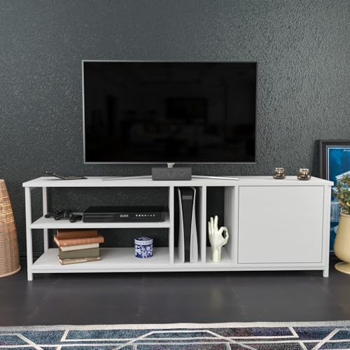 Hanah Home Scandinavian TV Stand, White, 140 cm x 35.3 cm x 50.8 cm | 100% Melamine Coated Particle Board, 18 mm Thick | Stylish & Functional for Modern Living Rooms von Hanah Home