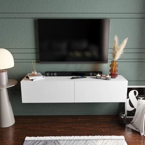 Hanah Home Scandinavian TV Stand, White, 159.7 cm | 100% Melamine Coated Particle Board, 18 mm Thick | Stylish & Functional Design for Modern Living Rooms von Hanah Home