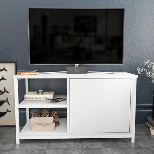 Hanah Home Scandinavian TV Stand, White, 89.6 x 35.3 x 50.8 cm | 100% Melamine Coated Particle Board & Metal Frame, 18 mm Thick | Stylish & Functional Design for Modern Living Rooms Hanah Home Scandinavian TV Stand, White, 89.6 x 35.3 x 50.8 cm | 100% Melamine Coated Particle Board & Metal Frame, 18 mm Thick | Stylish & Functional Design for Modern Living Rooms von Hanah Home