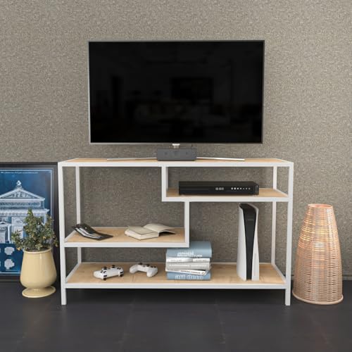 Hanah Home Scandinavian TV Stand, White & Oak, 120 x 39 x 75 cm | 100% Melamine Coated Particle Board, 18 mm Thick, Sturdy Metal Frame | Stylish & Functional Design Hanah Home Scandinavian TV Stand, White & Oak, 120 x 39 x 75 cm | 100% Melamine Coated Particle Board, 18 mm Thick, Sturdy Metal Frame | Stylish & Functional Design von Hanah Home