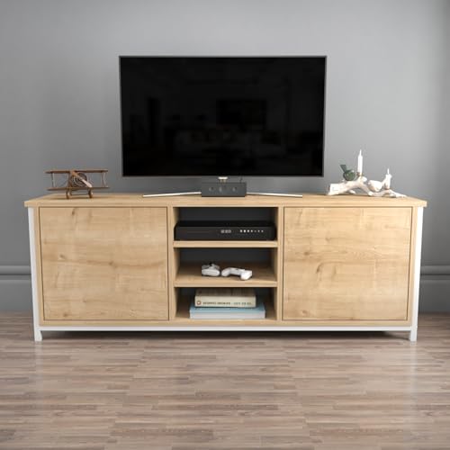 Hanah Home Scandinavian TV Stand, White & Oak, 140 cm x 35.3 cm x 50.8 cm | 100% Melamine Coated Particle Board, 18 mm Thick | Stylish & Functional Design for Modern Living Rooms Hanah Home Scandinavian TV Stand, White & Oak, 140 cm x 35.3 cm x 50.8 cm | 100% Melamine Coated Particle Board, 18 mm Thick | Stylish & Functional Design for Modern Living Rooms von Hanah Home