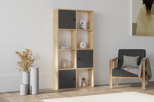 Hanah Home Scandinavian Wall-Mounted Bookshelf, Sapphire & Anthracite, 77.8 x 151.4 x 22 cm | 100% Melamine Coated Particle Board, 18 mm Thick | Stylish & Space-Saving Design Hanah Home Scandinavian Wall-Mounted Bookshelf, Sapphire & Anthracite, 77.8 x 151.4 x 22 cm | 100% Melamine Coated Particle Board, 18 mm Thick | Stylish & Space-Saving Design von Hanah Home