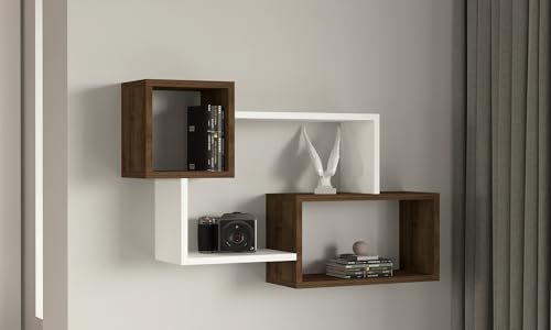 Hanah Home Scandinavian Wall Shelf, White & Walnut, 90.6 x 51 x 22 cm | 100% Melamine Coated Particle Board, 18 mm Thick | Stylish & Functional Storage Solution Hanah Home Scandinavian Wall Shelf, White & Walnut, 90.6 x 51 x 22 cm | 100% Melamine Coated Particle Board, 18 mm Thick | Stylish & Functional Storage Solution von Hanah Home