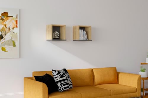 Hanah Home Scandinavian Wall Shelf Set (2 Pieces), Sapphire & Anthracite, 30 x 30 x 25 cm | 100% Melamine Coated Particle Board, 18 mm Thick | Stylish & Functional Storage Solution von Hanah Home