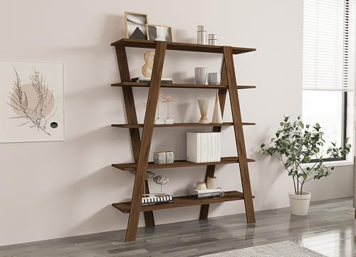 Hanah Home Scandinavian Walnut Bookshelf, 120 x 150 x 25 cm | 100% Melamine Coated Particle Board, 18 mm Thick | Stylish Storage with Numerous Shelves von Hanah Home