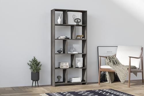 Hanah Home Stylish Anthracite Bookshelf, 70 cm x 161.8 cm x 22 cm | 100% Melamine Coated Particle Board, 18 mm Thick | Wall-Mountable, Multiple Shelves for Extra Storage Hanah Home Stylish Anthracite Bookshelf, 70 cm x 161.8 cm x 22 cm | 100% Melamine Coated Particle Board, 18 mm Thick | Wall-Mountable, Multiple Shelves for Extra Storage von Hanah Home