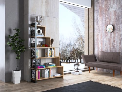 Hanah Home Stylish Atlantic Pine Bookshelf, 120 cm x 145 cm x 25 cm | 100% Chipboard, 18 mm Thick, Metal Edges | Wall-Mountable with Numerous Shelves von Hanah Home