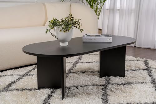 Hanah Home Stylish Black Coffee Table, 119 cm x 39.8 cm x 60 cm | 100% Melamine Coated Particle Board, 18 mm Thick | Modern Design for Living Room & Lounge von Hanah Home