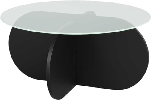 Hanah Home Stylish Black Coffee Table, 75 x 75 x 35 cm | 100% Tempered Glass Top, 100% Melamine Coated Particle Board Frame | Durable PVC Strapping, Modern Design von Hanah Home