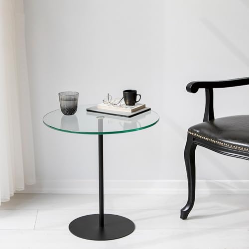 Hanah Home Stylish Black Side Table, 50 x 50 x 50 cm | 100% Tempered Glass Top & 100% Metal Frame | Perfect for Modern Living Rooms & Bedrooms von Hanah Home