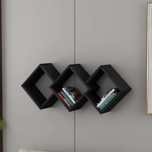 Hanah Home Stylish Black Wall Shelf, 102 cm x 42 cm x 20 cm | 100% Melamine Coated Particle Board, 18 mm Thick | Versatile Storage Solution for Modern Spaces von Hanah Home
