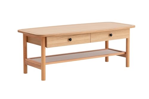 Hanah Home Stylish Coffee Table, 120 cm x 55 cm x 45 cm | 100% MDF, Natural & Wooden Finish | Perfect for Living Room & Modern Decor, Durable & Elegant Design von Hanah Home