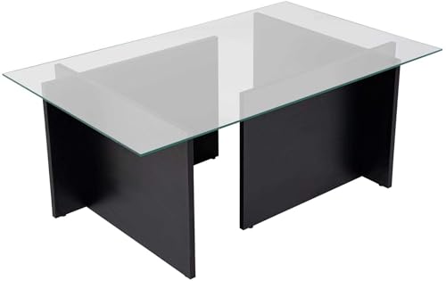 Hanah Home Stylish Coffee Table, Black Wood Finish, 105 x 65 x 40 cm | 100% Tempered Glass Top, 18 mm Thick Melamine Coated Frame | Modern Design for Living Room von Hanah Home