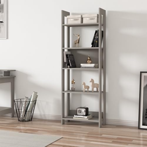 Hanah Home Stylish Grey Bookshelf, 64 cm x 180 cm x 30 cm | 100% Melamine Coated Particle Board, 18 mm Thick | Wall-Mountable with Numerous Shelves, Modern Design von Hanah Home