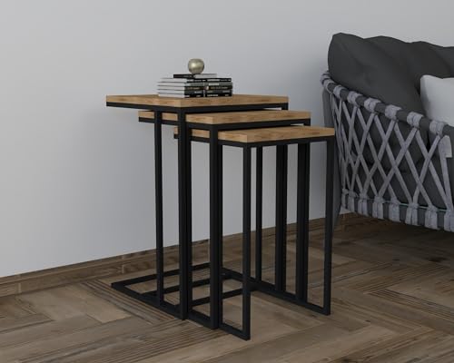 Hanah Home Stylish Nesting Table Set (3 Pieces), Black & Oud, 100% Melamine Coated, Metal Frame, 18mm Thick | Perfect for Modern Living Rooms & Offices von Hanah Home