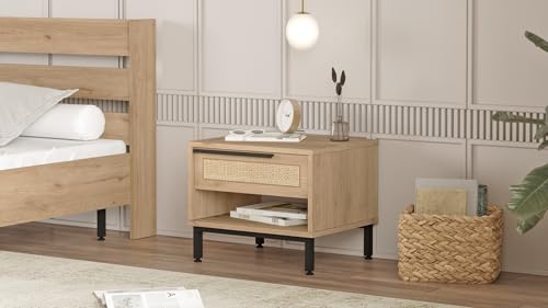 Hanah Home Stylish Nightstand with Metal Legs, Walnut & Oak Finish, 53.6 x 42.4 x 44.5 cm | 100% Melamine Coated, 18 mm Thickness | Durable UV Coating for Modern Homes von Hanah Home
