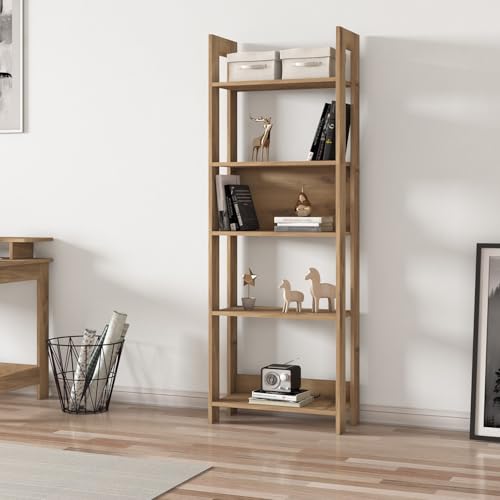 Hanah Home Stylish Oak Bookshelf, 64 cm W x 180 cm H x 30 cm D | 100% Melamine Coated Particle Board, 18 mm Thick | Wall-Mountable, Multiple Shelves for Modern Spaces von Hanah Home