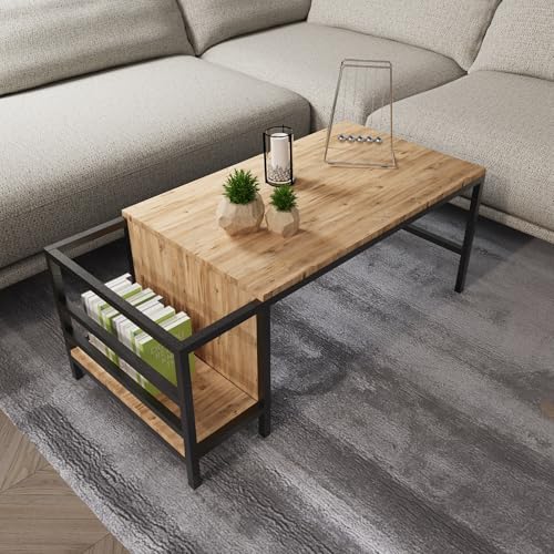 Hanah Home Stylish Pine Coffee Table, 110 x 60 x 50 cm | 100% Melamine Coated Particle Board, 18 mm Thick | Durable Electrostatic Powder Coated Metal Legs | Modern Design Hanah Home Stylish Pine Coffee Table, 110 x 60 x 50 cm | 100% Melamine Coated Particle Board, 18 mm Thick | Durable Electrostatic Powder Coated Metal Legs | Modern Design von Hanah Home