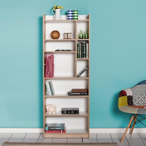 Hanah Home Stylish School Bookshelf, Sonomo & White, 63 x 176 x 26 cm | 100% Melamine Coated Particle Board, 16 mm Thick | Wall-Mountable with Numerous Shelves Hanah Home Stylish School Bookshelf, Sonomo & White, 63 x 176 x 26 cm | 100% Melamine Coated Particle Board, 16 mm Thick | Wall-Mountable with Numerous Shelves von Hanah Home