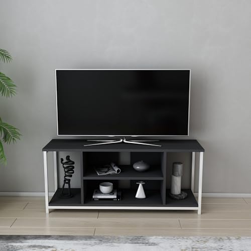 Hanah Home Stylish TV Stand, 120 cm, White & Anthracite | 100% Melamine Coated Particle Board, 18 mm Thick, Metal Frame | Modern Design for Living Room & Entertainment von Hanah Home