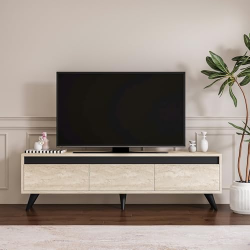 Hanah Home Stylish TV Stand, 150 cm Wide, Travertine & Anthracite | 100% Melamine Coated Particle Board, 18 mm Thick | Durable Plastic Legs, Modern Marble Design Hanah Home Stylish TV Stand, 150 cm Wide, Travertine & Anthracite | 100% Melamine Coated Particle Board, 18 mm Thick | Durable Plastic Legs, Modern Marble Design von Hanah Home