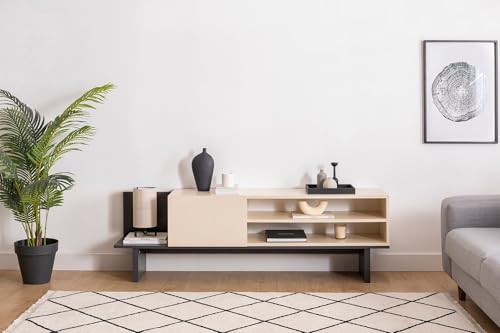 Hanah Home Stylish TV Stand, 175 cm Wide, Beige & Anthracite | 100% Melamine Coated Particle Board, 18 mm Thick | Modern Design for Living Room & Entertainment Spaces von Hanah Home