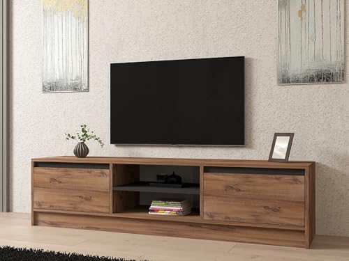 Hanah Home Stylish TV Stand, 180 cm, Atlantic Pine & Anthracite | 100% Melamine Coated Particle Board, 18 mm Thick | Durable Plastic Legs, Modern Design for Living Room von Hanah Home