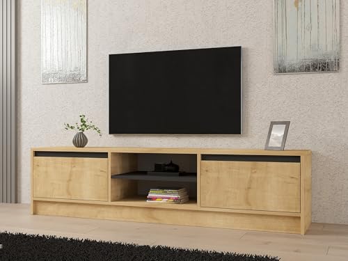 Hanah Home Stylish TV Stand, 180 cm, Sapphire Oak & Anthracite | 100% Melamine Coated Particle Board, 18 mm Thick | Durable Plastic Legs, Modern Design for Living Room von Hanah Home