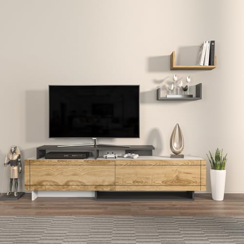 Hanah Home Stylish TV Stand, 180 cm, White & Oak with Anthracite Accents | 100% Melamine Coated Particle Board, 18 mm Thick | Modern Design for Living Room Hanah Home Stylish TV Stand, 180 cm, White & Oak with Anthracite Accents | 100% Melamine Coated Particle Board, 18 mm Thick | Modern Design for Living Room von Hanah Home