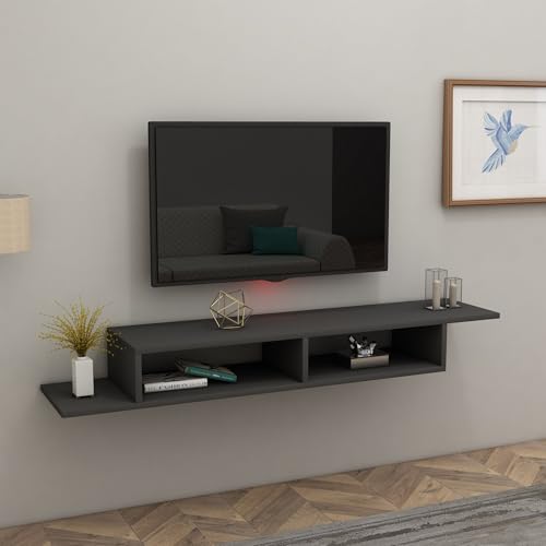 Hanah Home Stylish TV Stand, Anthracite, 120 x 29.6 x 18.2 cm | 100% Melamine Coated Particle Board, 18 mm Thickness | Modern Design for Living Room & Entertainment Spaces von Hanah Home