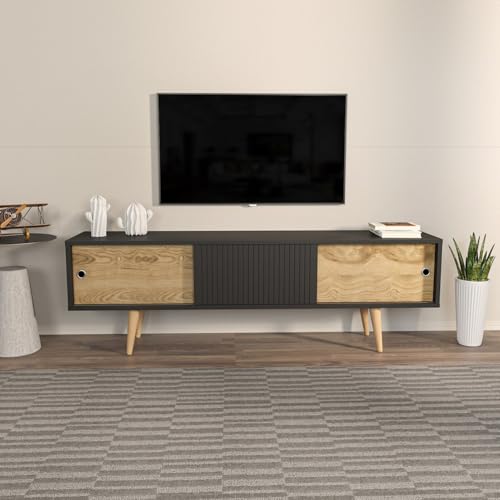 Hanah Home Stylish TV Stand, Anthracite & Oak, 160 cm x 45 cm x 34.5 cm | 100% Melamine Coated Particle Board, 18 mm Thick | Modern Design for Living Room Hanah Home Stylish TV Stand, Anthracite & Oak, 160 cm x 45 cm x 34.5 cm | 100% Melamine Coated Particle Board, 18 mm Thick | Modern Design for Living Room von Hanah Home