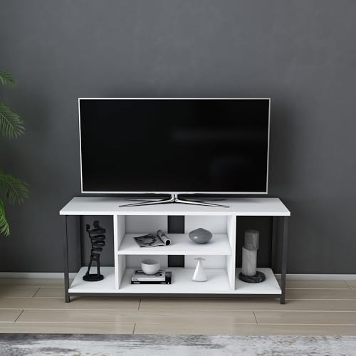 Hanah Home Stylish TV Stand, Black & White, 120 x 35 x 50.8 cm | 100% Melamine Coated Particle Board, 18 mm Thick | Durable Metal Frame, Modern Design for Living Room von Hanah Home