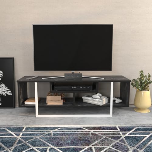 Hanah Home Stylish TV Stand, Black & White, 120 x 35.2 x 40.2 cm | 100% Melamine Coated Particle Board, 18 mm Thick | Modern Design for Living Room & Entertainment Spaces von Hanah Home