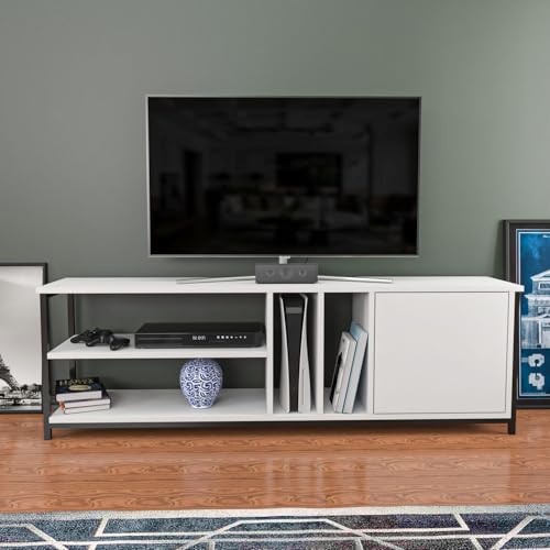 Hanah Home Stylish TV Stand, Black & White, 140 cm x 35.3 cm x 50.8 cm | 100% Melamine Coated Particle Board, 18 mm Thick | Modern Design for Living Room & Entertainment Spaces von Hanah Home