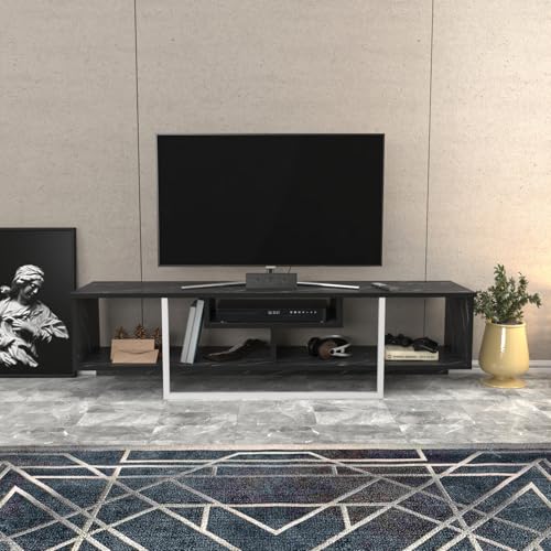 Hanah Home Stylish TV Stand, Black & White, 150 cm x 35.2 cm x 40 cm | 100% Melamine Coated Particle Board, 18 mm Thick | Modern Design for Living Room & Entertainment Spaces von Hanah Home