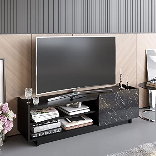 Hanah Home Stylish TV Stand with Wall-Mount Option, Black & Marble, 140 cm | 100% Melamine Coated Particle Board, 18 mm Thick | Multiple Shelves for Modern Living Rooms Hanah Home Stylish TV Stand with Wall-Mount Option, Black & Marble, 140 cm | 100% Melamine Coated Particle Board, 18 mm Thick | Multiple Shelves for Modern Living Rooms von Hanah Home