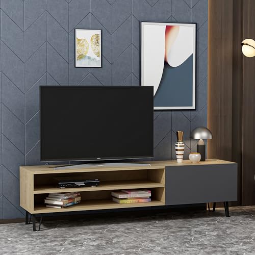 Hanah Home Stylish TV Stand with Wall-Mount Option, Oak & Anthracite, 160 cm x 37.4 cm x 47 cm | 100% Melamine Coated, 18 mm Thick | Ample Shelving for Modern Living Hanah Home Stylish TV Stand with Wall-Mount Option, Oak & Anthracite, 160 cm x 37.4 cm x 47 cm | 100% Melamine Coated, 18 mm Thick | Ample Shelving for Modern Living von Hanah Home